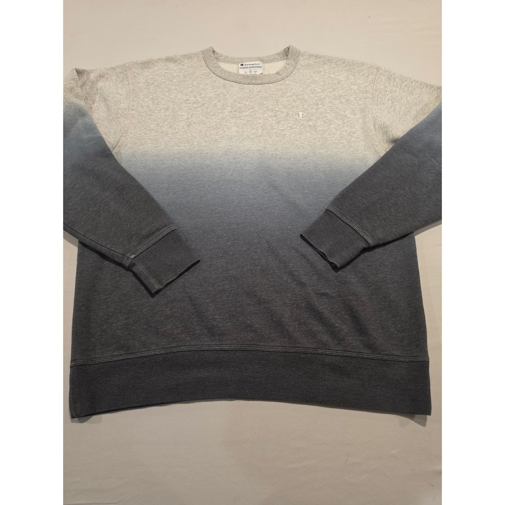 Champion Mens Ombre Dip Dye Crewneck Sweatshirt Gray Charcoal Fleece Large